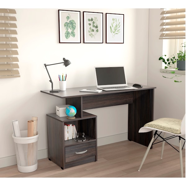 Multi-Level Writing Desk 47.2 in. W Rectangular Tobacco Chic with One Drawer